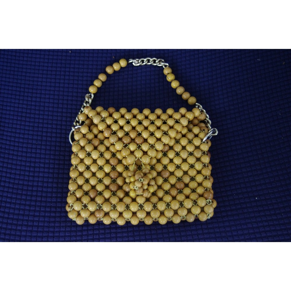 Vintage 1960s wooden beaded purse bag